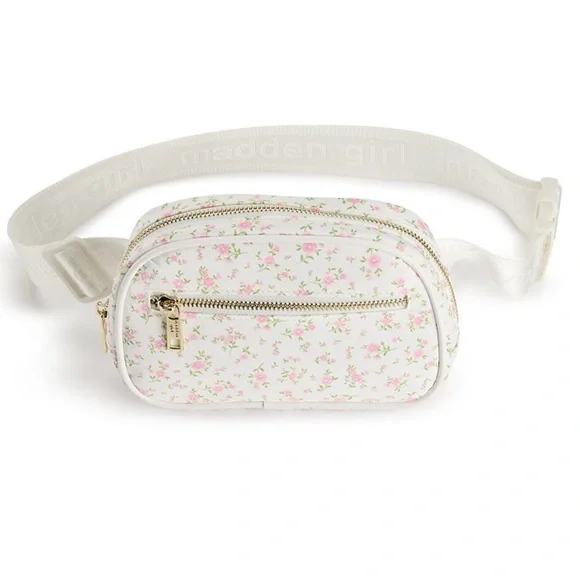 Madden Girl White and Pink Floral Fanny Pack Belt Bag - NEW - Picture 1 of 10